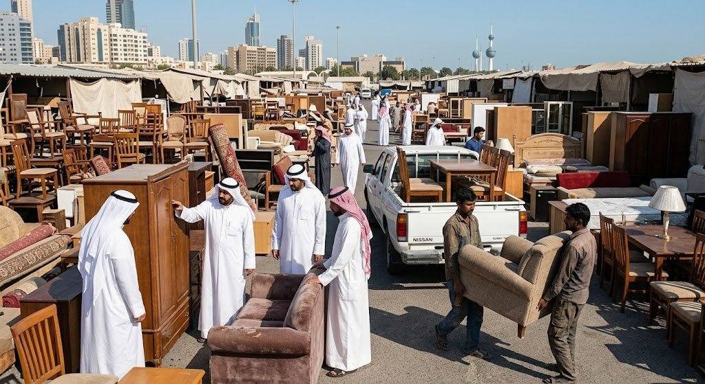 مجموعة من قطع الأثاث المستعمل بحالة جيدة ومجهزة للتقييم والبيع ضمن خدمات شراء الأثاث المستعمل في منطقة اليرموك بالكويت لتوفير تجربة مريحة ومجزية.